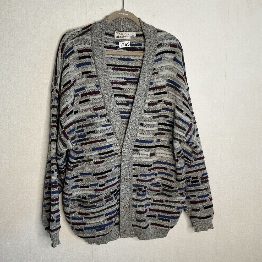 VTG‎ 80s St. Croix Shepards Button Front Cosby Style Grandpa Cardigan Men L USA